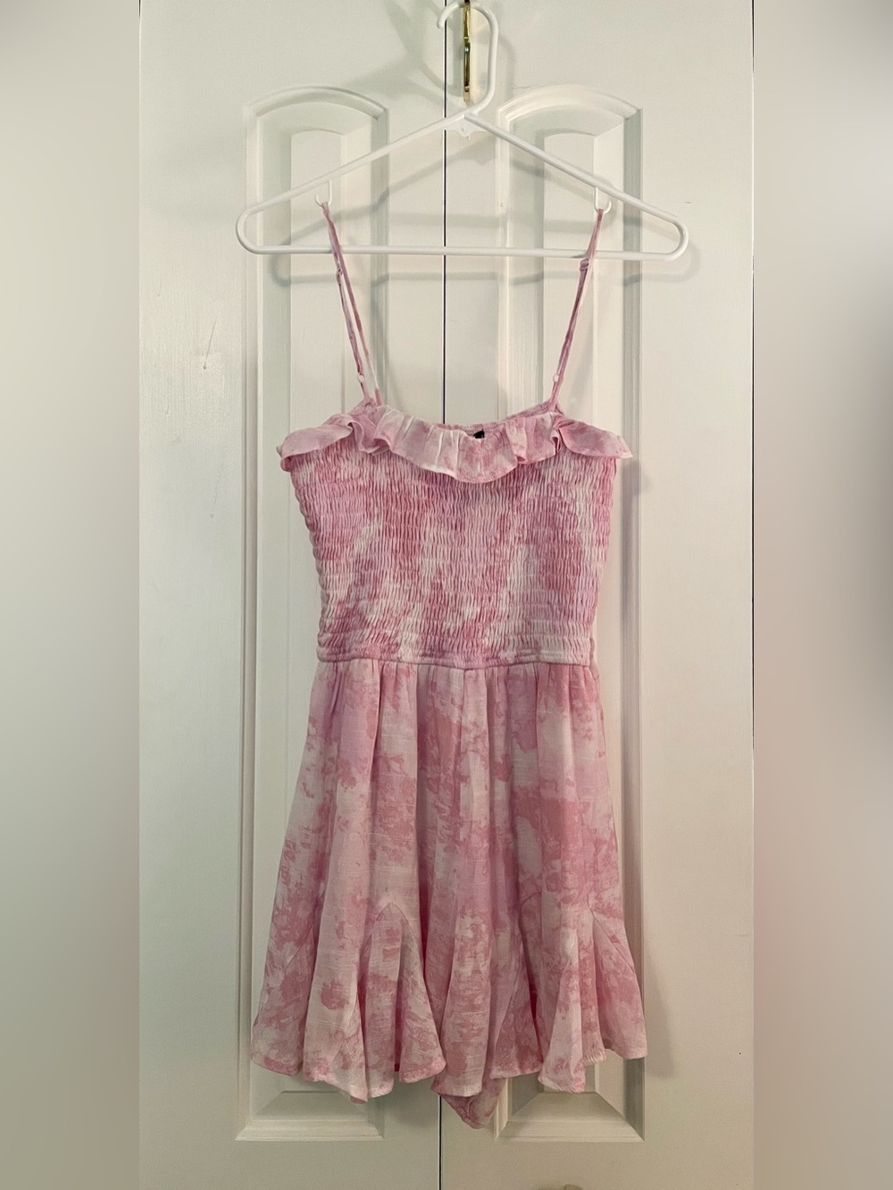 Trixxi Pink Cloud Smocked Ruffle Romper